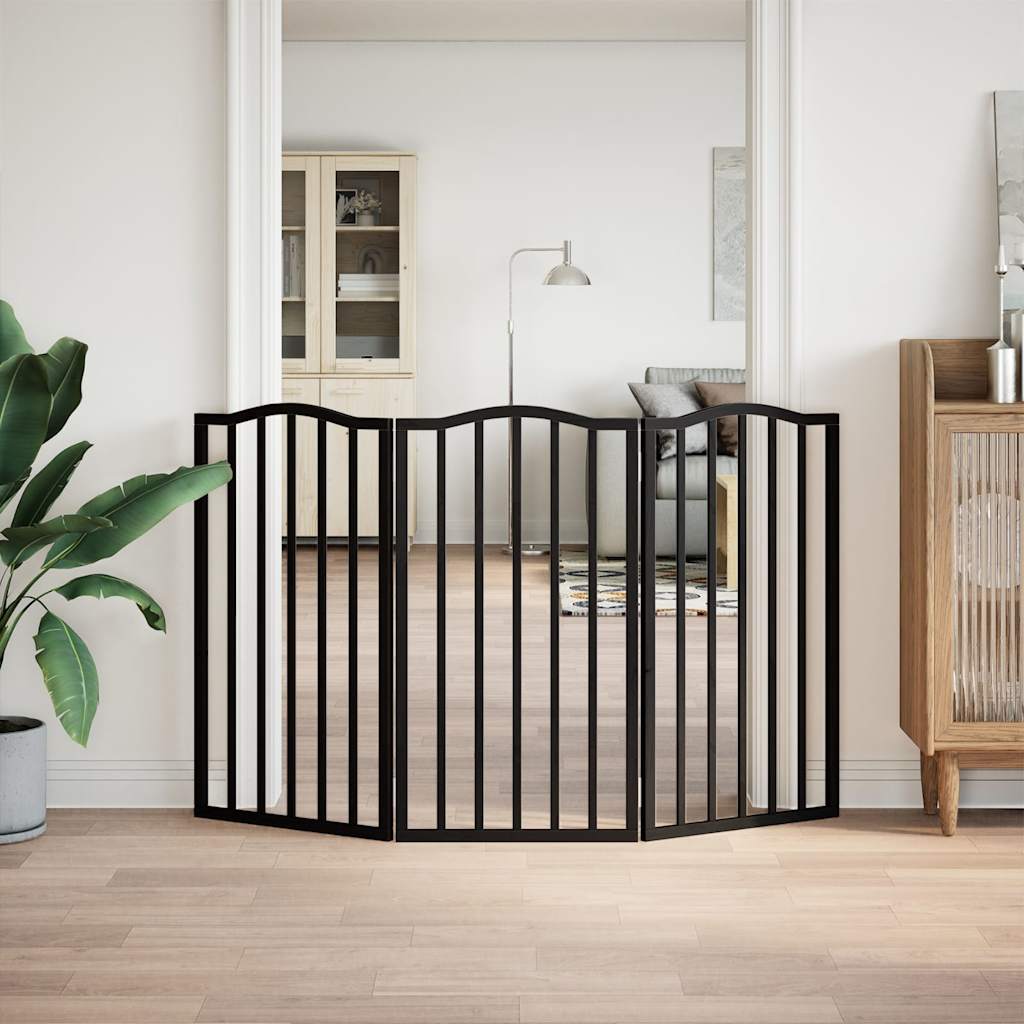 Kokkupandav koeravärav, 3 paneeli, must, 150 cm, paplipuit