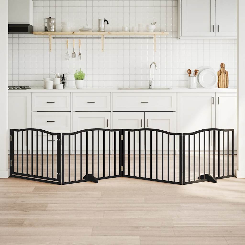 Koeravärav uksega, kokkupandav, 4 paneeli, must, 320 cm, paplipuit