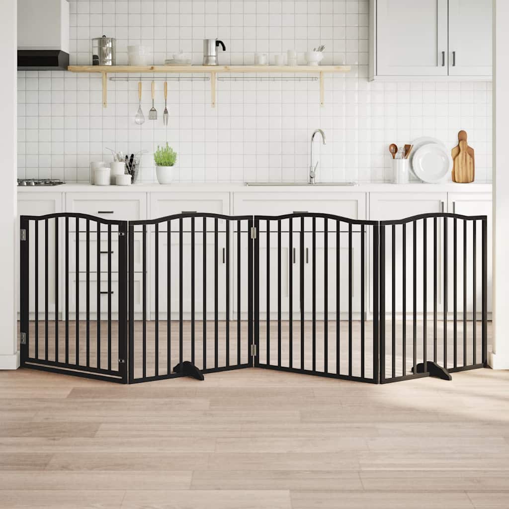 Kokkupandav koeravärav uksega, 4 paneeli, must 320 cm, pappel