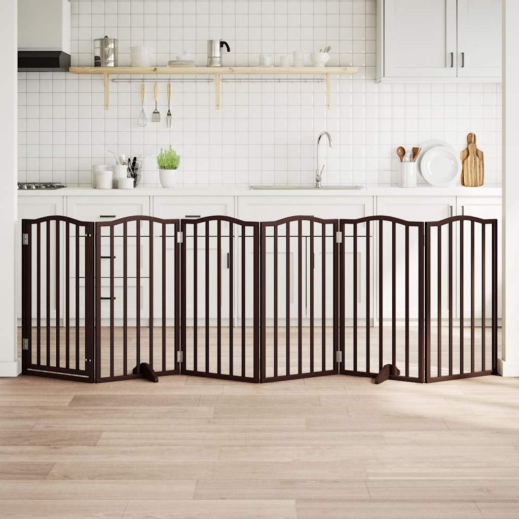 Kokkupandav koeravärav uksega, 6 paneeli, pruun tamm, 300 cm