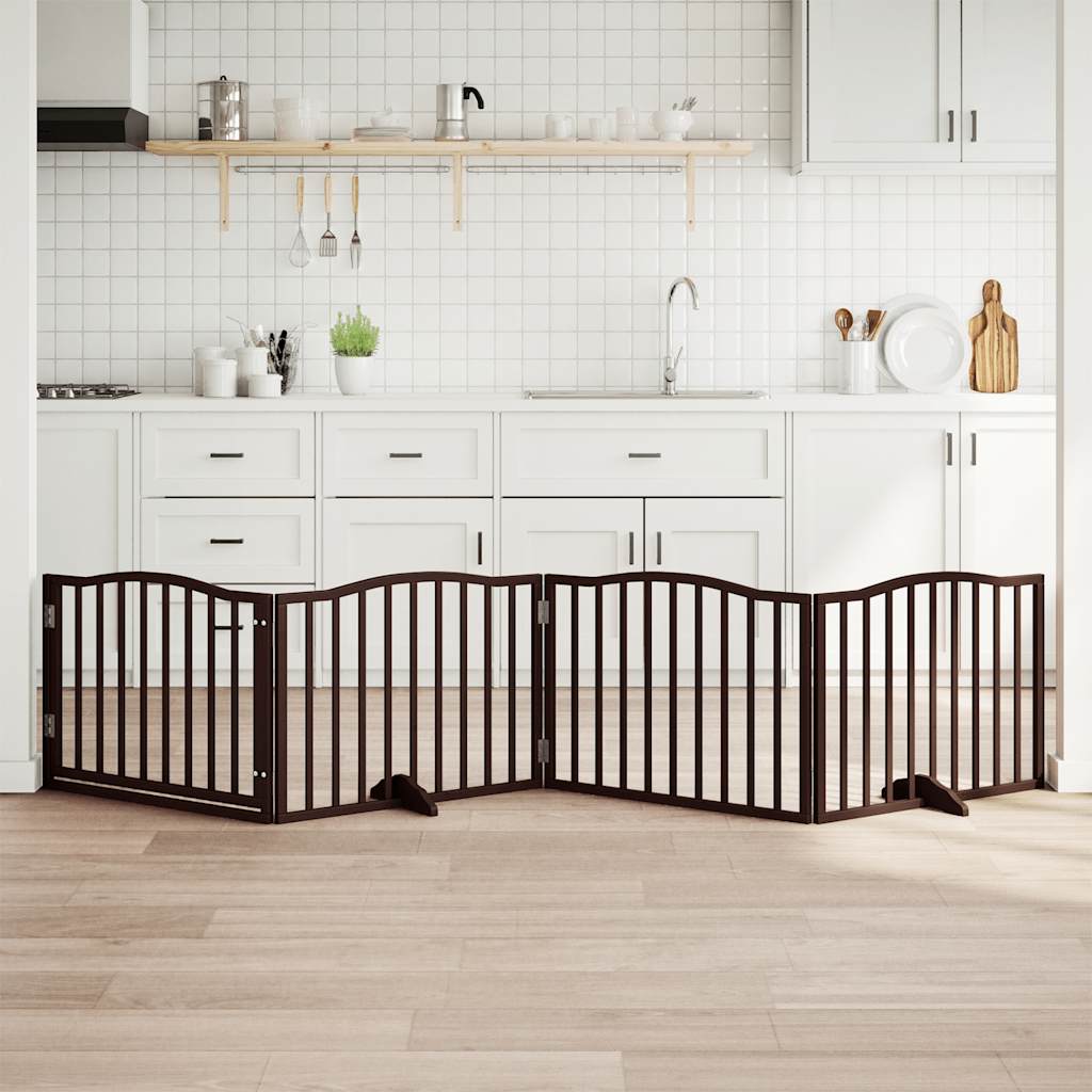 Kokkupandav koeravärav uksega, 4 paneeli, pruun tamm, 320 cm