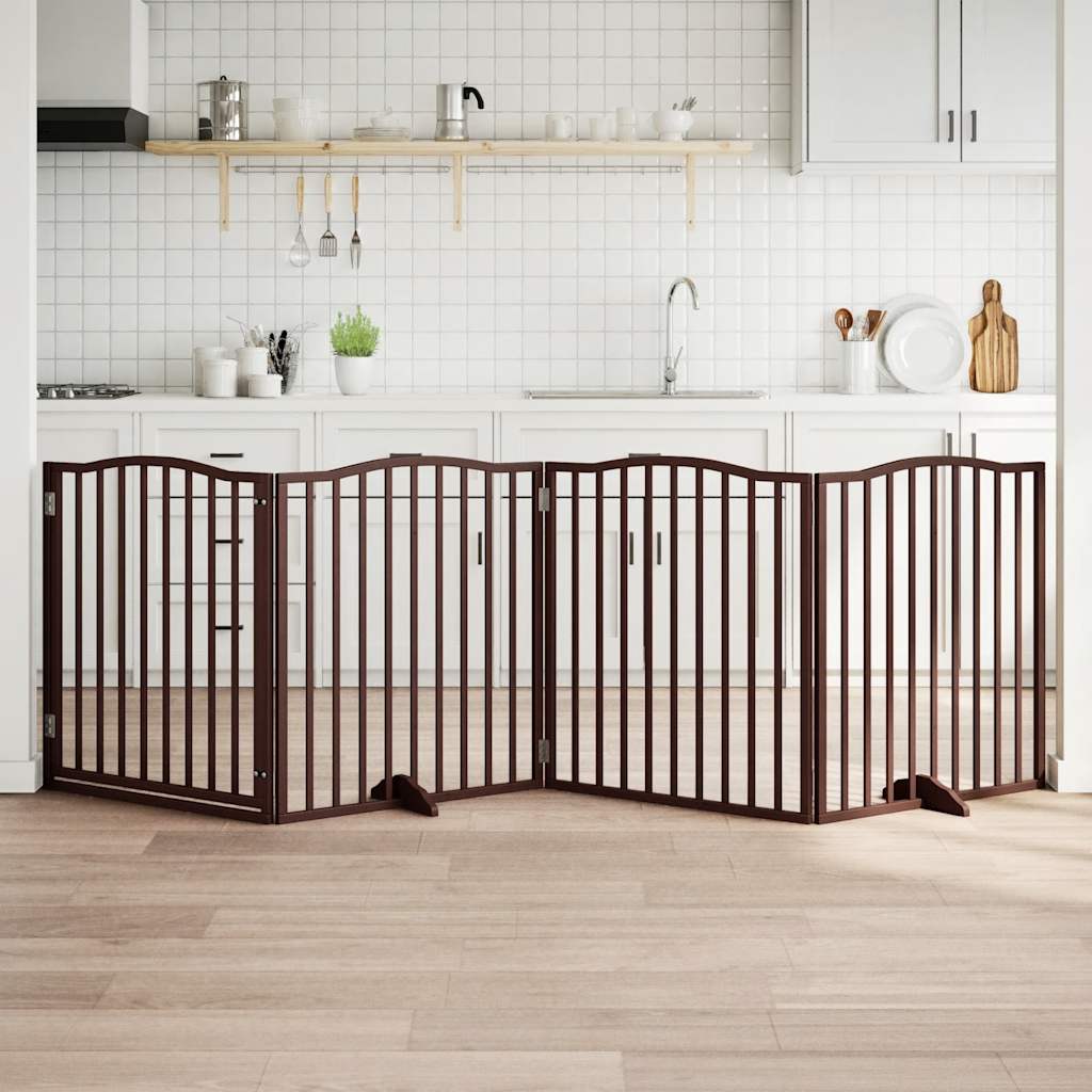 Kokkupandav koeravärav uksega, 4 paneeli, pruun tamm, 320 cm