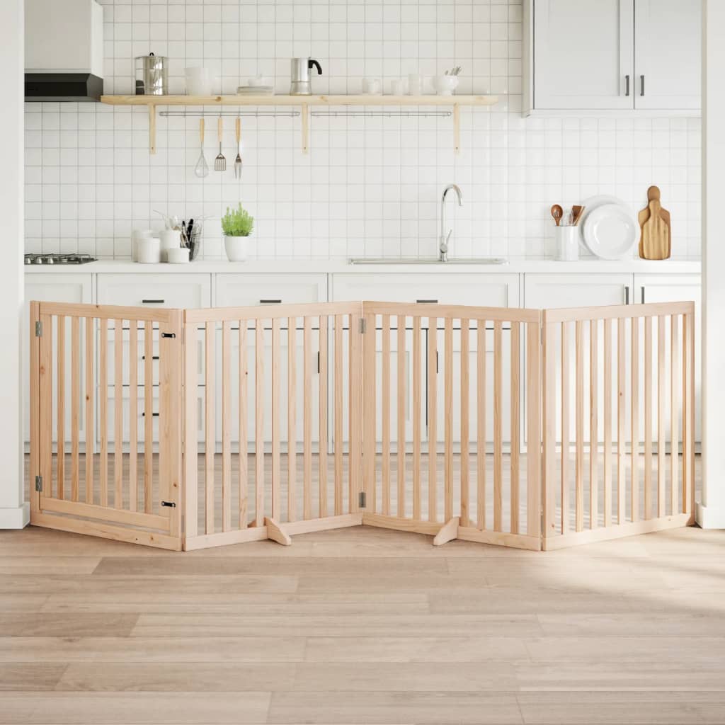 Kokkupandav koeravärav uksega, 4 paneeli, 320 cm, paplipuit