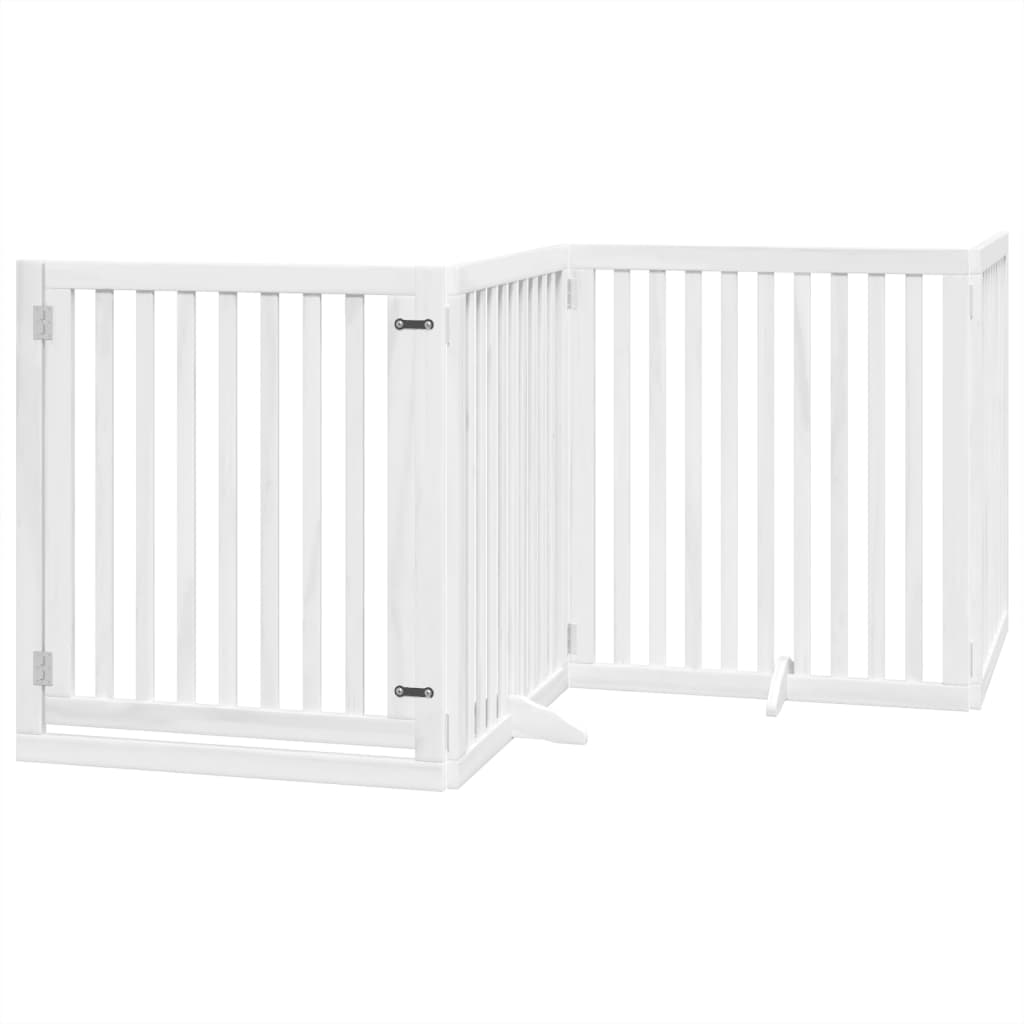 Kokkupandav koeravärav uksega, 4 paneeli, valge 320 cm, pappel
