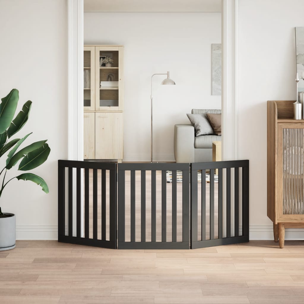 Kokkupandav koeravärav, 3 paneeli, must, 150 cm, paplipuit