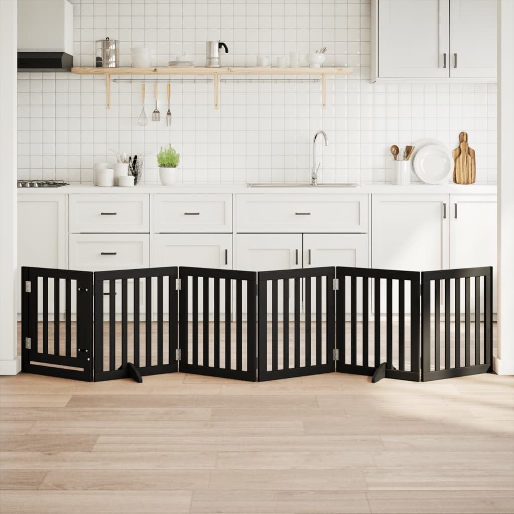 Kokkupandav koeravärav uksega, 6 paneeli, must 300 cm, pappel