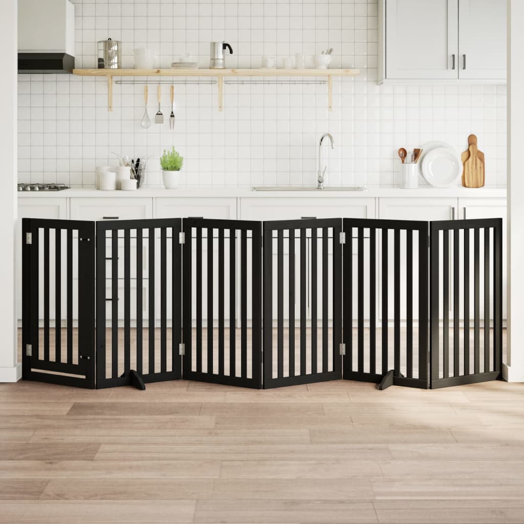 Kokkupandav koeravärav uksega, 6 paneeli, must 300 cm, pappel