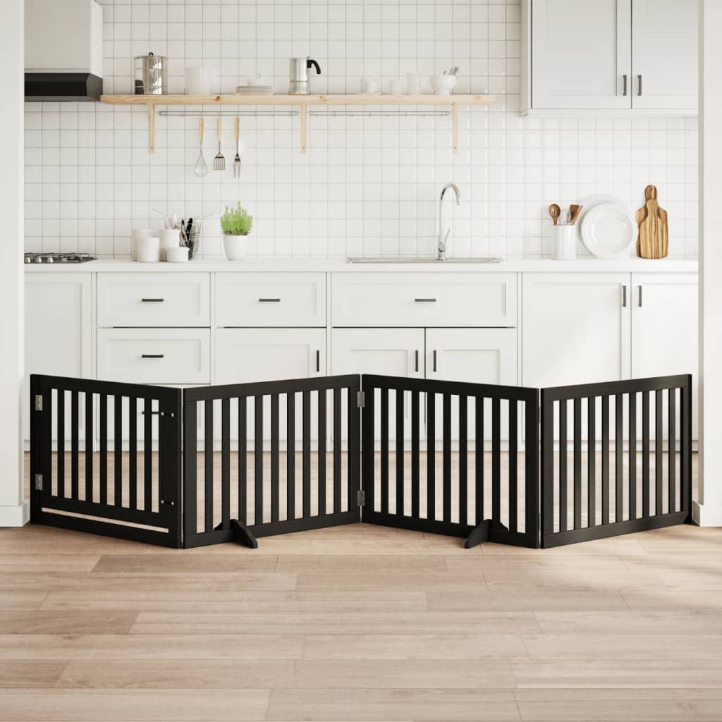 Kokkupandav koeravärav uksega, 4 paneeli, must 320 cm, pappel