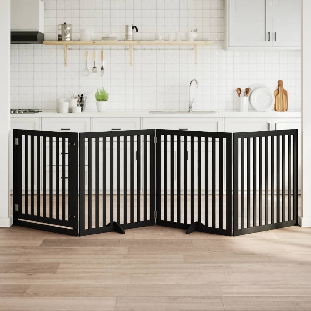 Kokkupandav koeravärav uksega, 4 paneeli, must 320 cm, pappel
