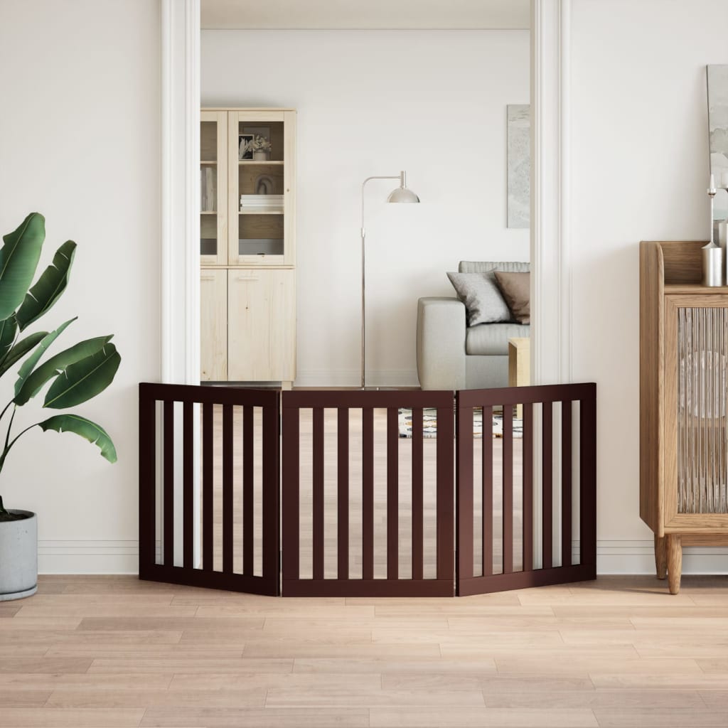Kokkupandav koeravärav, 3 paneeli, pruun, 150 cm, paplipuit