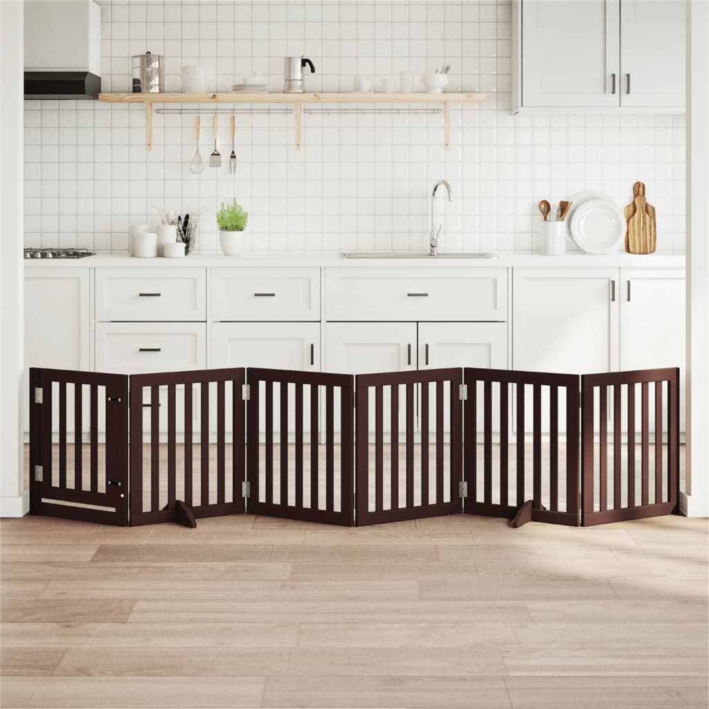 Kokkupandav koeravärav uksega, 6 paneeli, pruun 300 cm, pappel