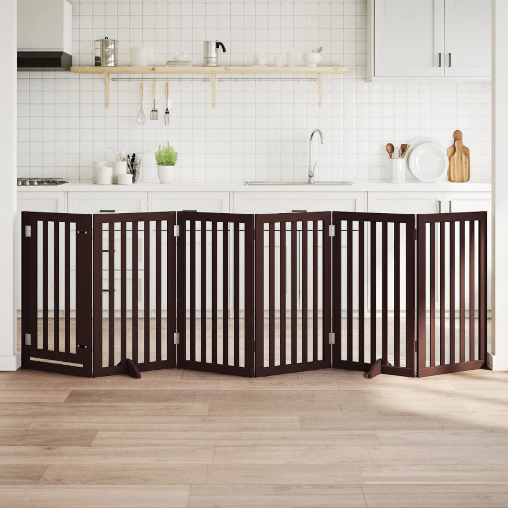 Kokkupandav koeravärav uksega, 6 paneeli, pruun 300 cm, pappel
