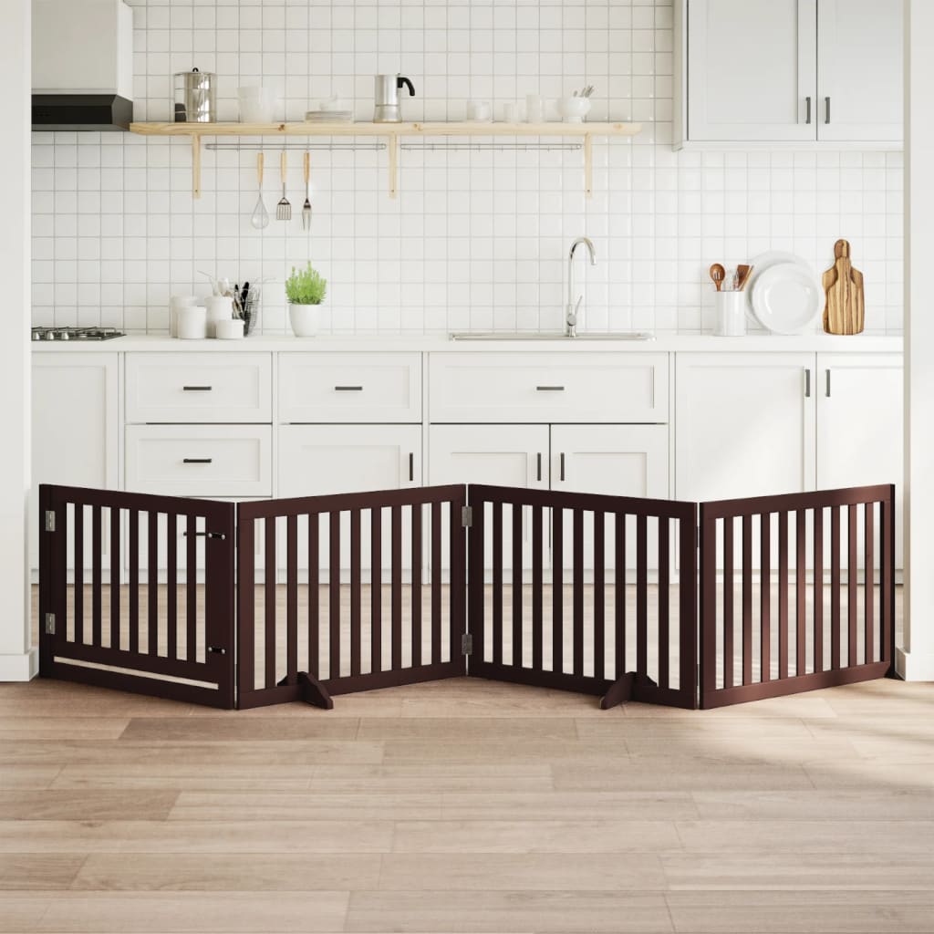 Kokkupandav koeravärav uksega, 4 paneeli, pruun 320 cm, pappel