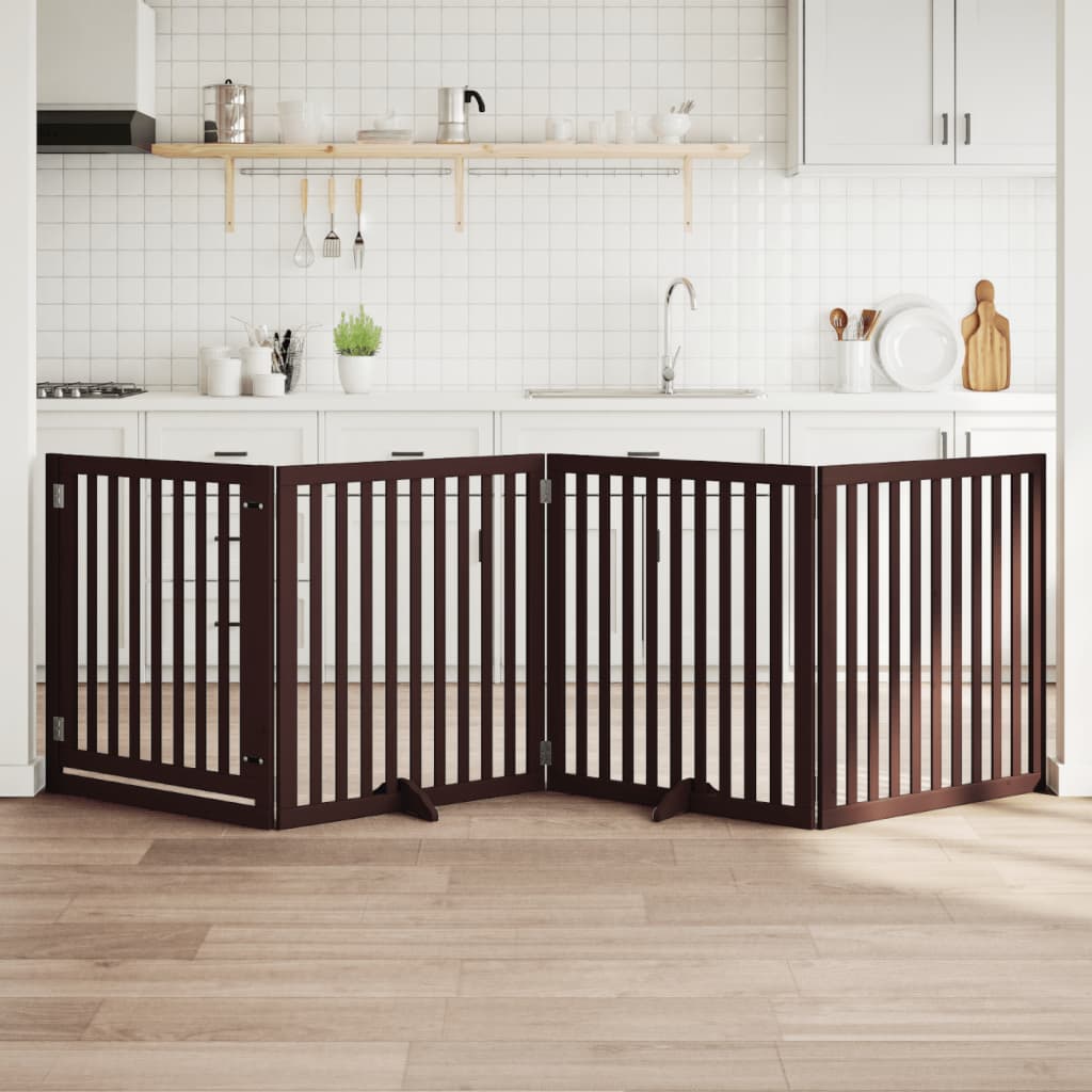 Kokkupandav koeravärav uksega, 4 paneeli, pruun 320 cm, pappel