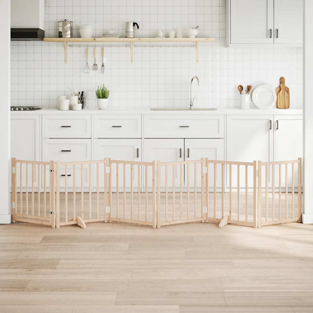 Kokkupandav koeravärav uksega, 6 paneeli, 300 cm, nulupuit
