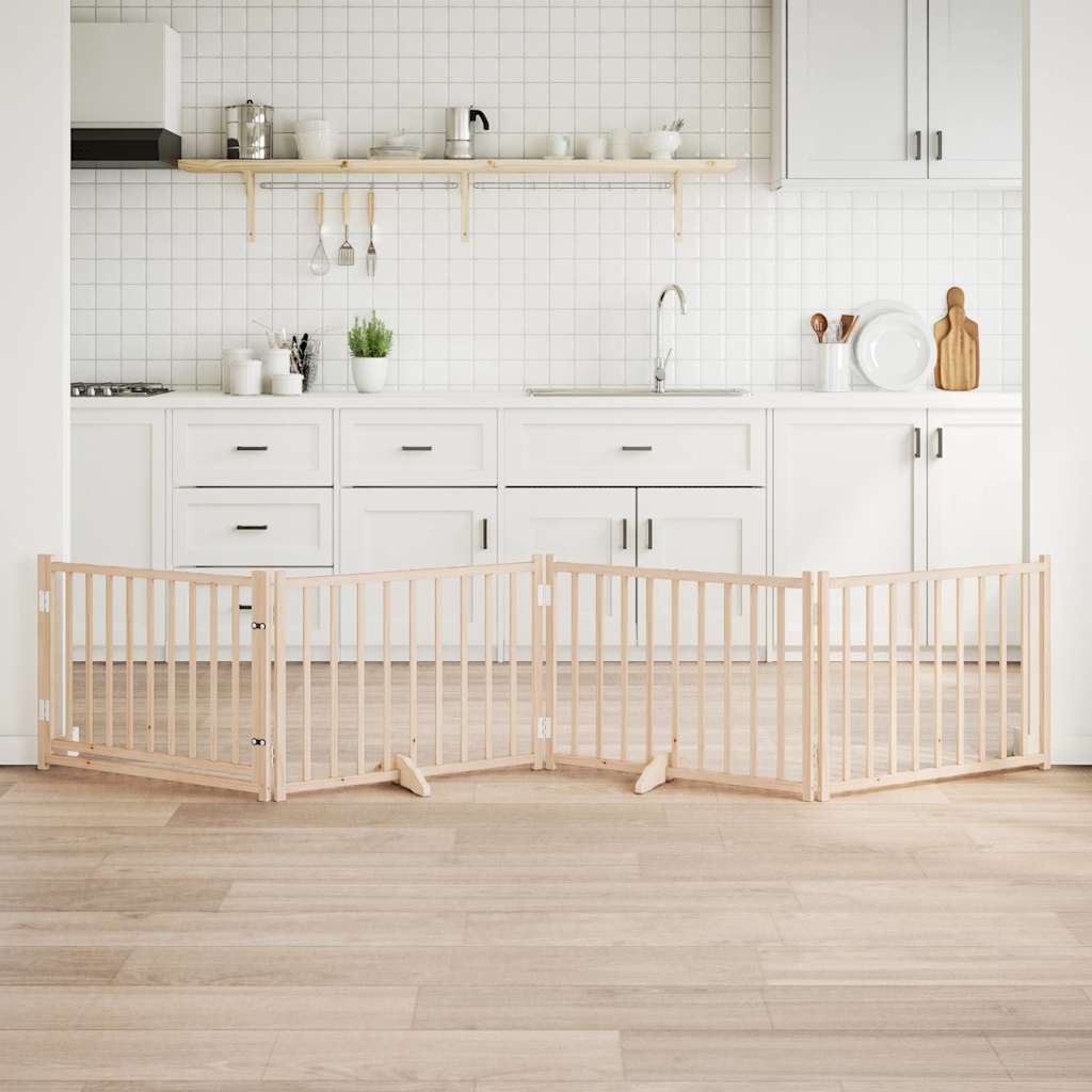 Kokkupandav koeravärav uksega, 4 paneeli, 320 cm, nulupuit