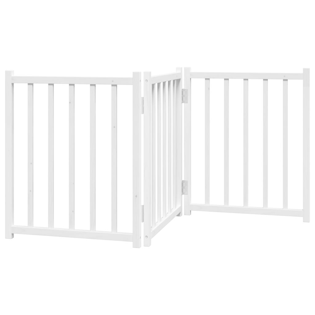 Kokkupandav koeravärav, 3 paneeli, valge, 150 cm, nulupuit