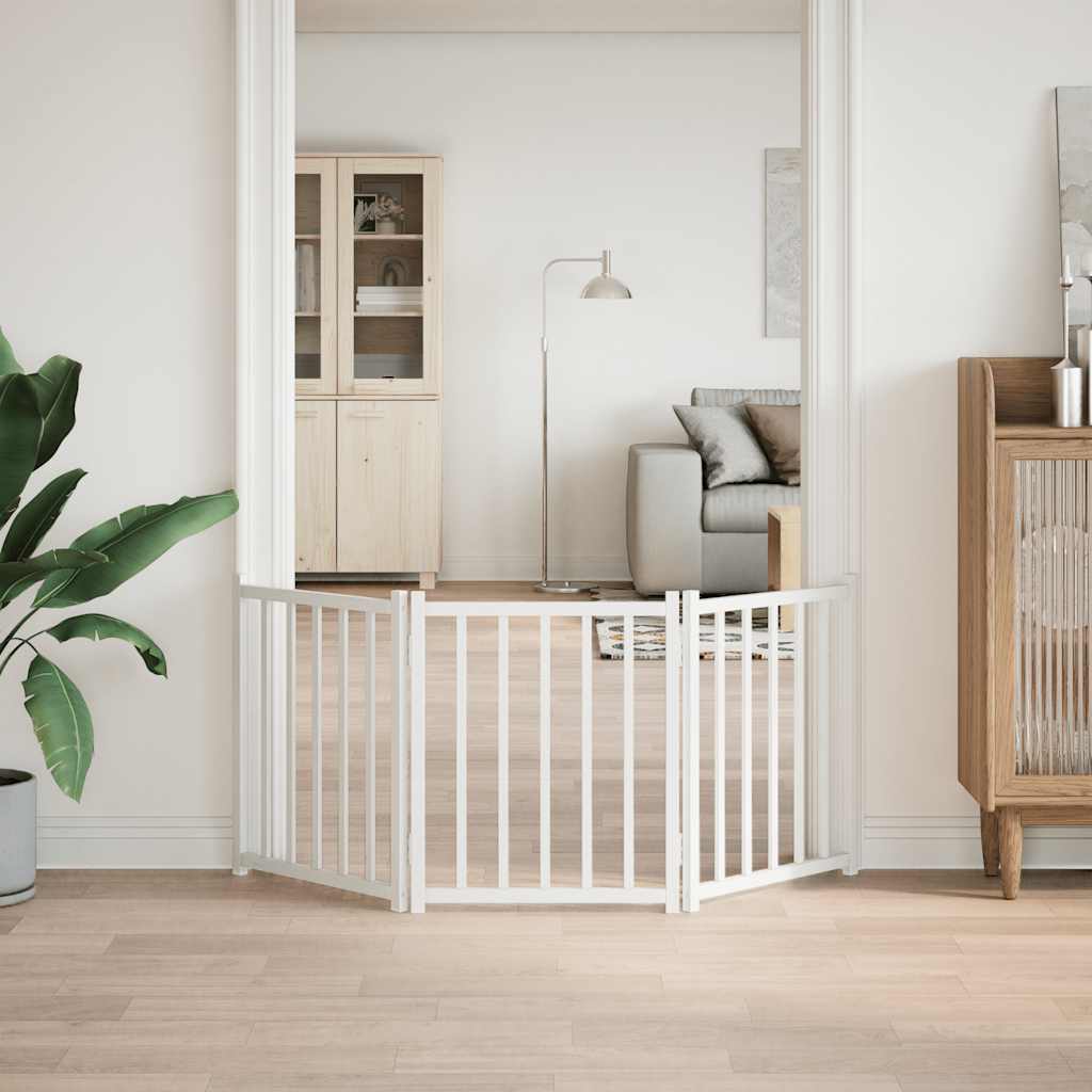 Kokkupandav koeravärav, 3 paneeli, valge, 150 cm, nulupuit
