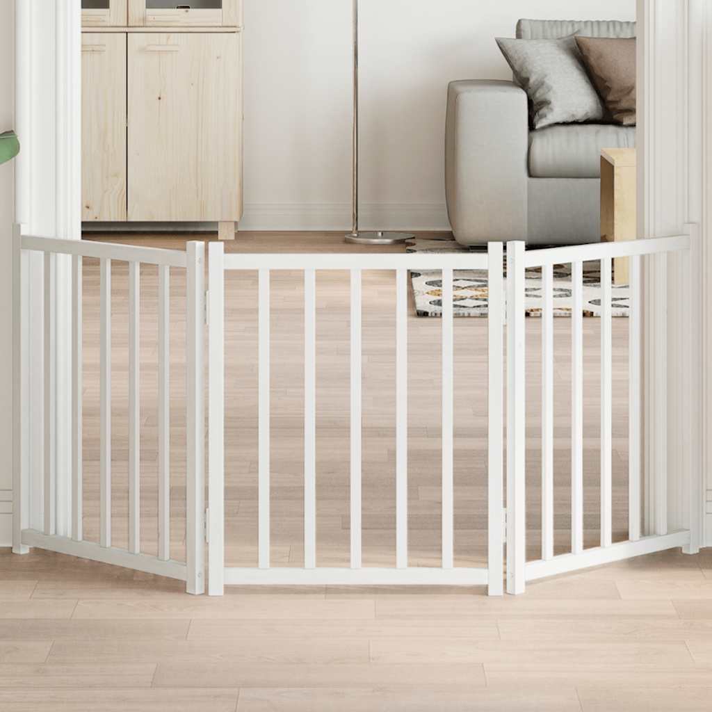 Kokkupandav koeravärav, 3 paneeli, valge, 150 cm, nulupuit