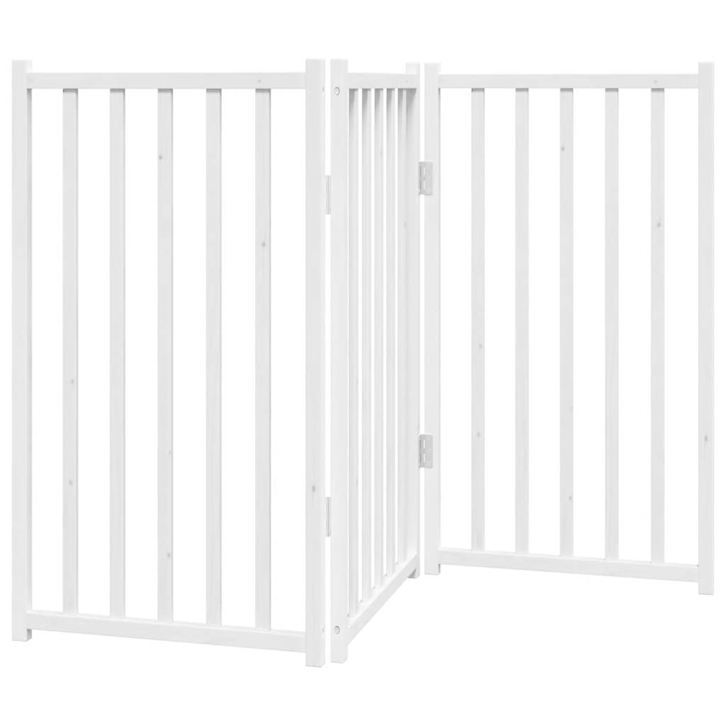 Kokkupandav koeravärav, 3 paneeli, valge, 150 cm, nulupuit