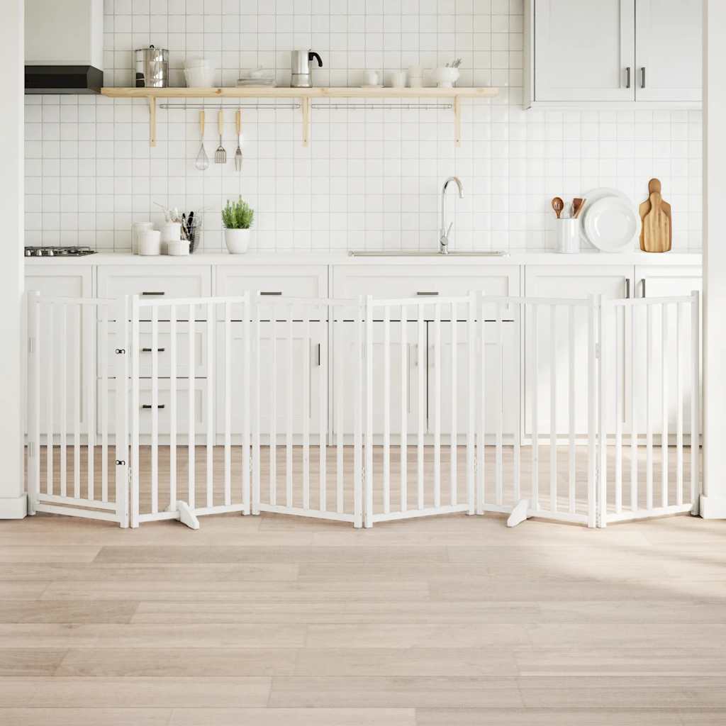 Kokkupandav koeravärav uksega, 6 paneeli, valge 300cm, nulupuit