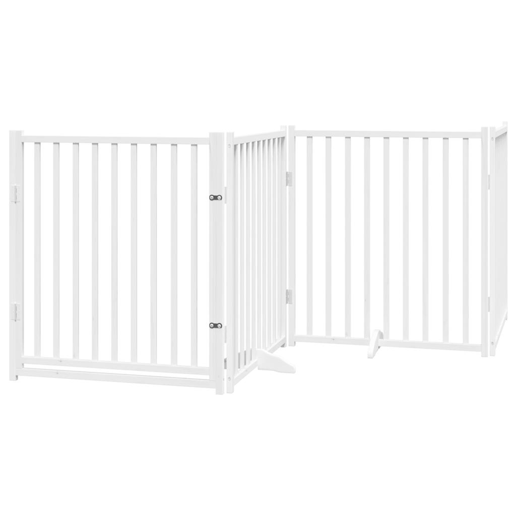Kokkupandav koeravärav uksega, 4 paneeli, valge 320cm, nulupuit