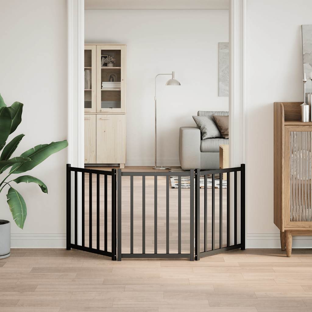Kokkupandav koeravärav, 3 paneeli, must, 150 cm, nulupuit