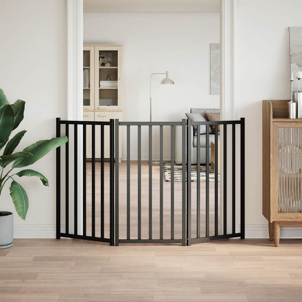 Kokkupandav koeravärav, 3 paneeli, must, 150 cm, nulupuit