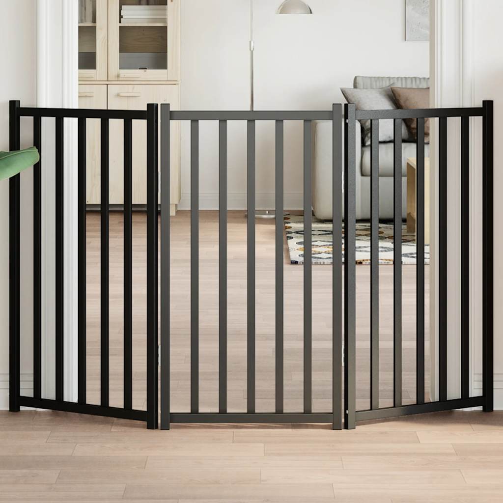 Kokkupandav koeravärav, 3 paneeli, must, 150 cm, nulupuit