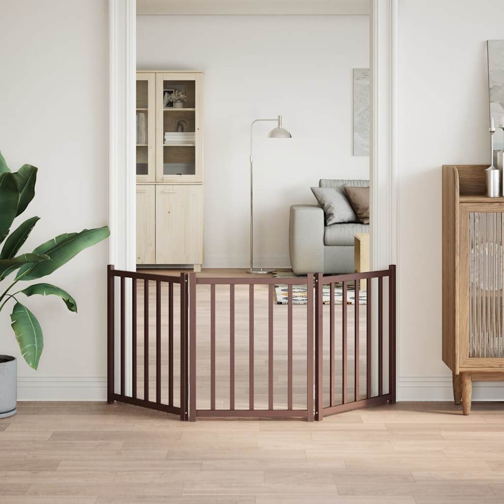 Kokkupandav koeravärav, 3 paneeli, pruun tamm, 150 cm, nulupuit
