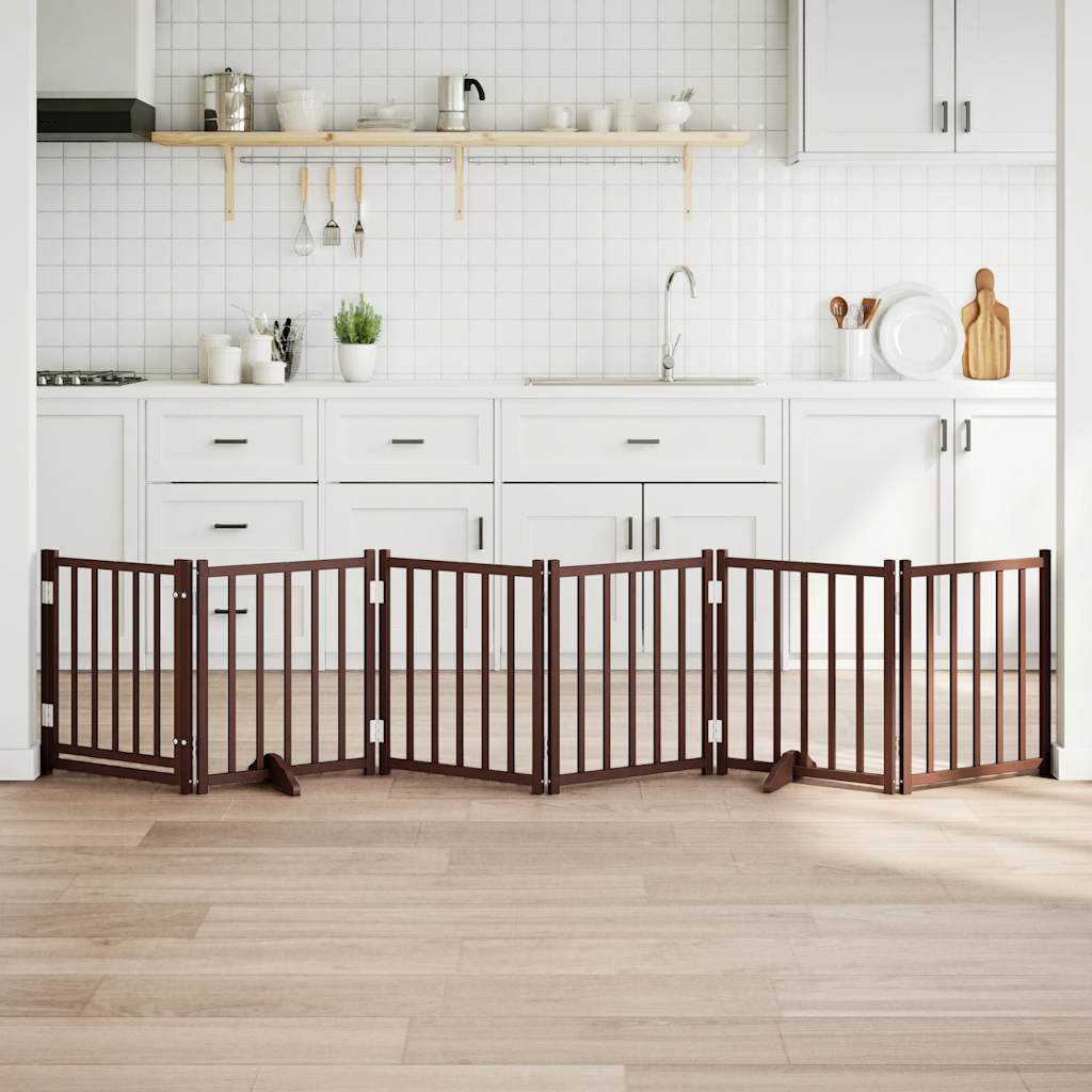 Kokkupandav koeravärav uksega, 6 paneeli, pruun tamm, 300 cm