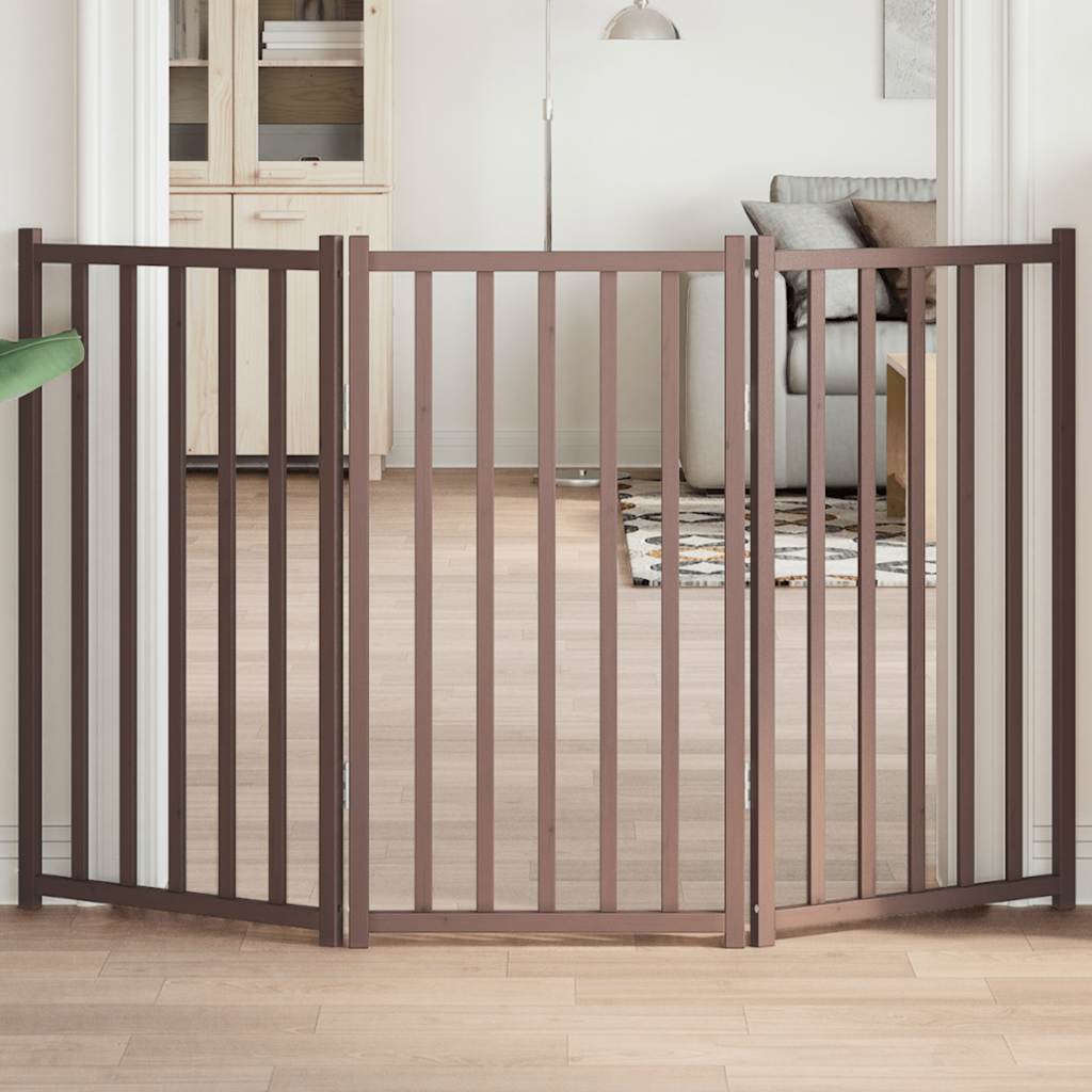 Kokkupandav koeravärav, 3 paneeli, pruun tamm, 150 cm, nulupuit