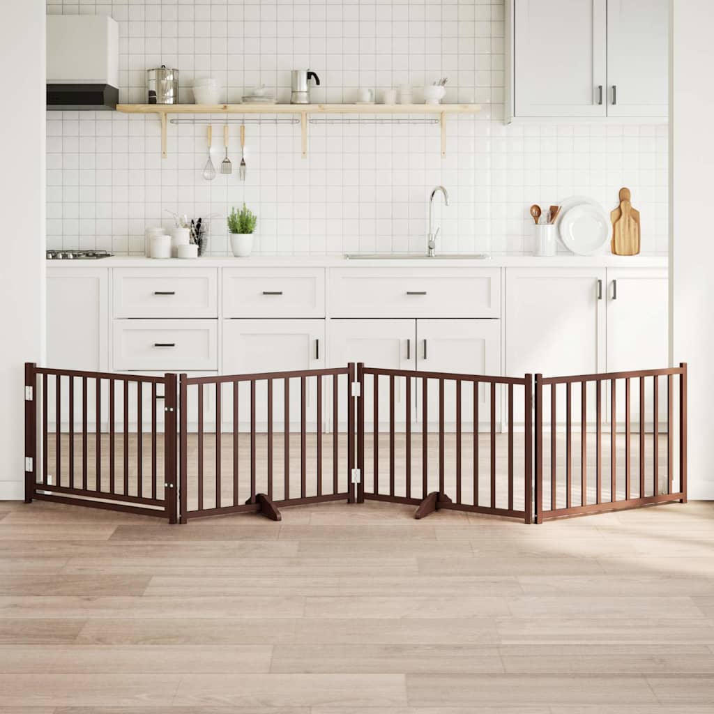 Kokkupandav koeravärav uksega, 4 paneeli, pruun tamm, 320 cm