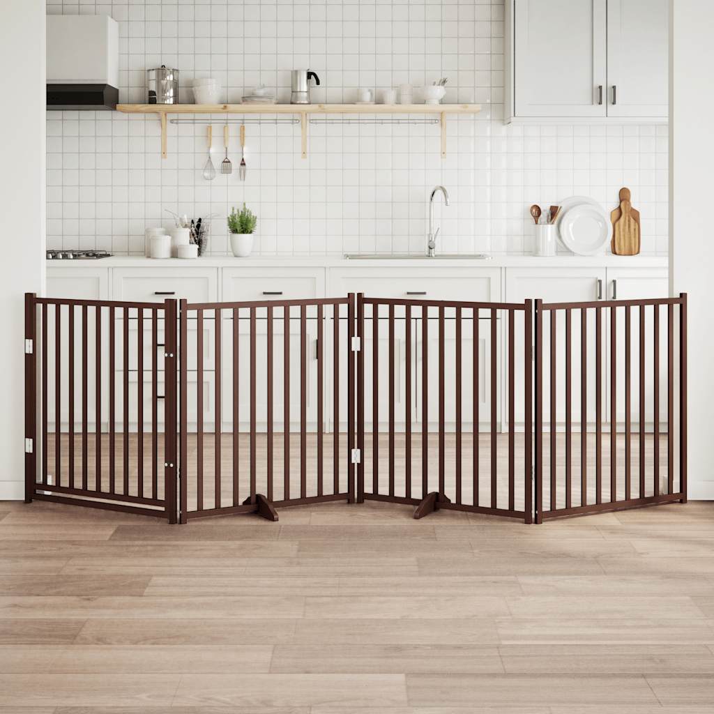 Kokkupandav koeravärav uksega, 4 paneeli, pruun tamm, 320 cm