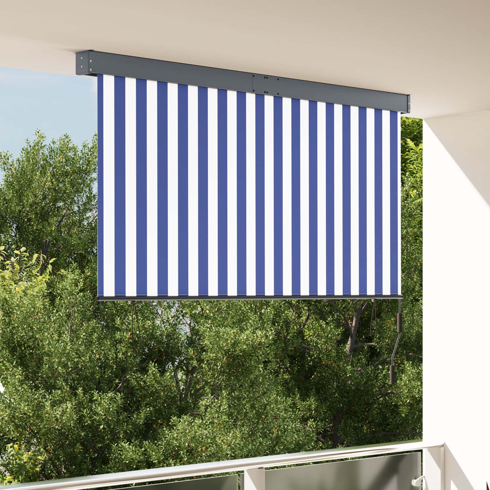 Rulookardin Sinine ja Valge 180 x 250 cm Kangas ja Alumiinium