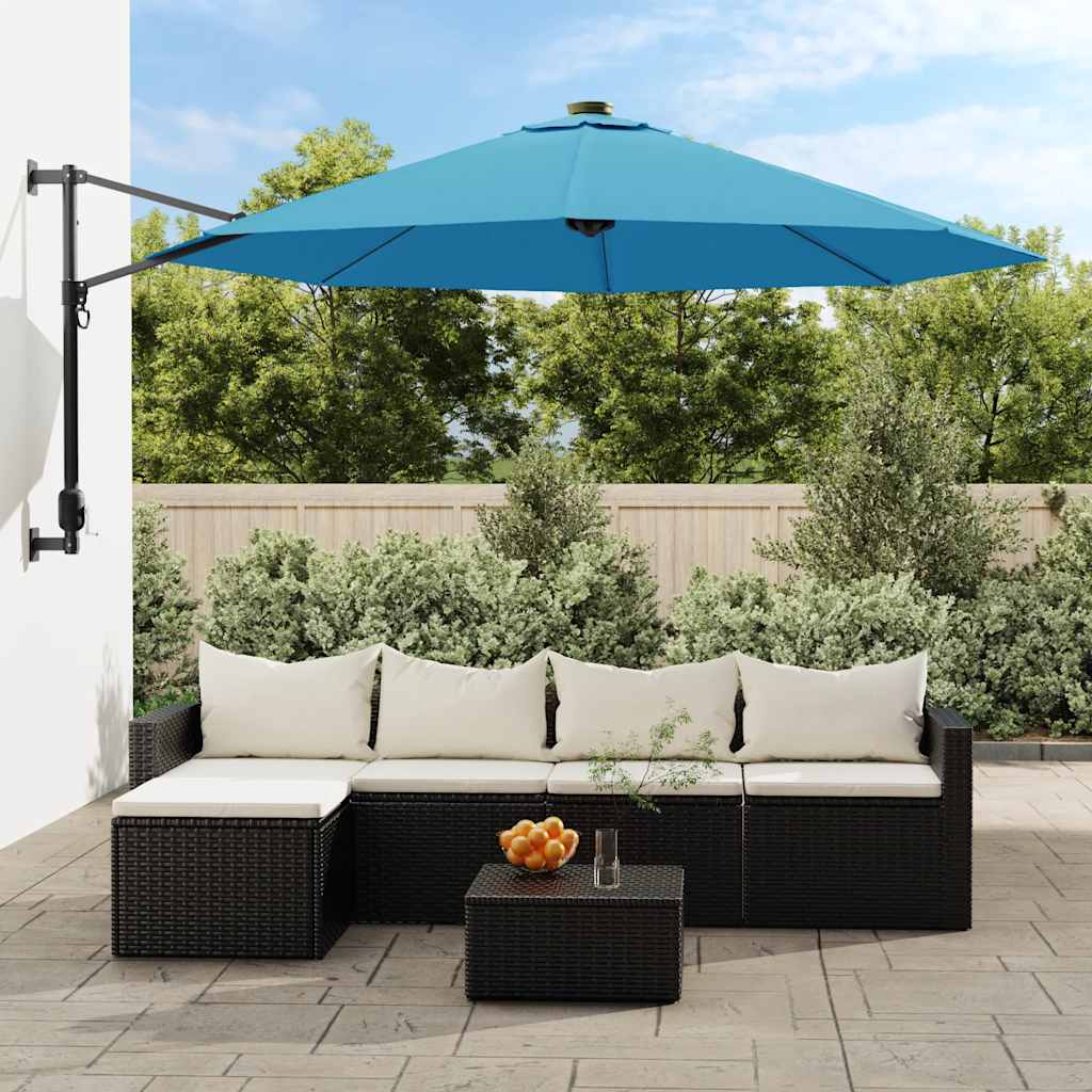 Seinale kinnitatav päikesevari LED-iga, meresinine, 290 cm
