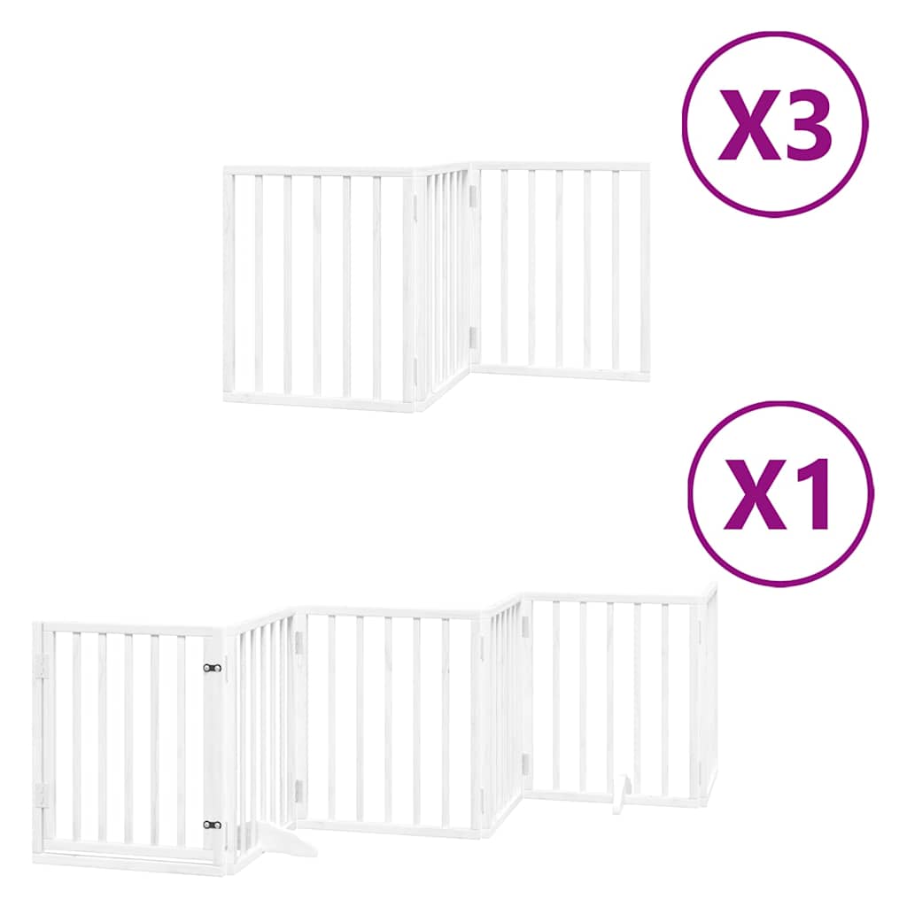 Kokkupandav koeravärav uksega, 15 paneeli, valge 750 cm, pappel
