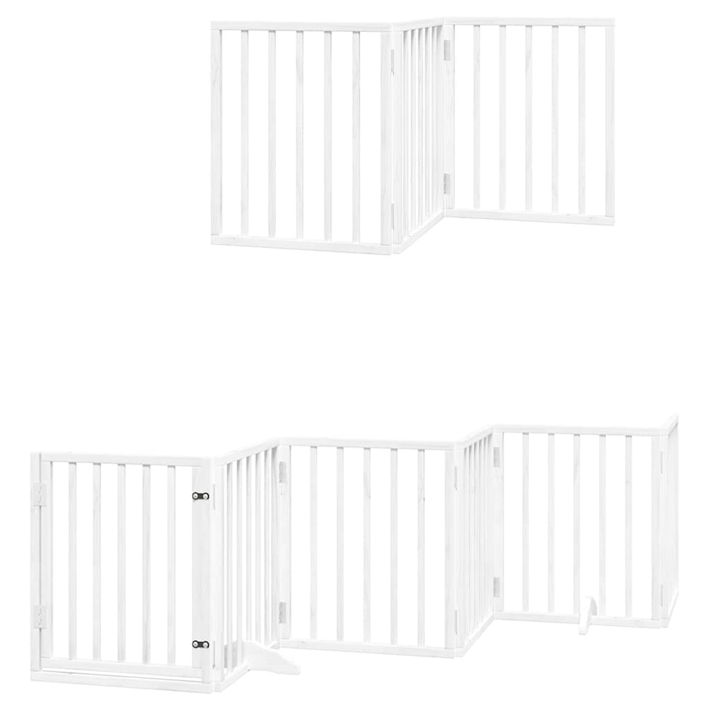 Kokkupandav koeravärav uksega, 15 paneeli, valge 750 cm, pappel