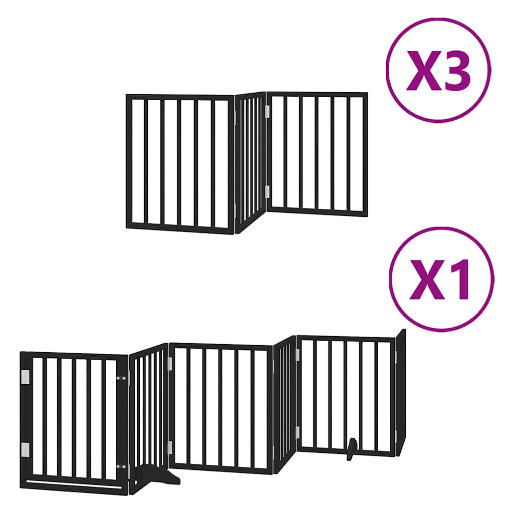 Kokkupandav koeravärav uksega, 15 paneeli, must 750 cm, pappel