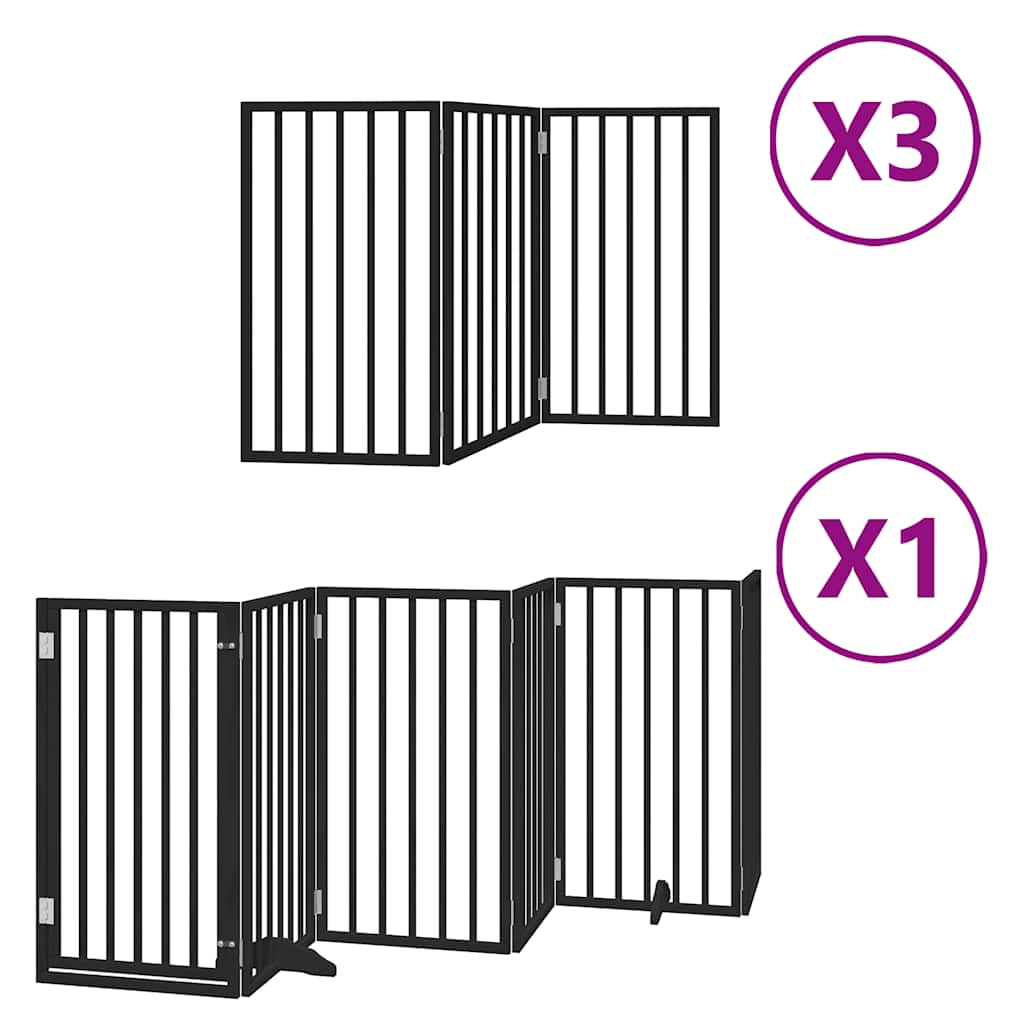 Kokkupandav koeravärav uksega, 15 paneeli, must 750 cm, pappel