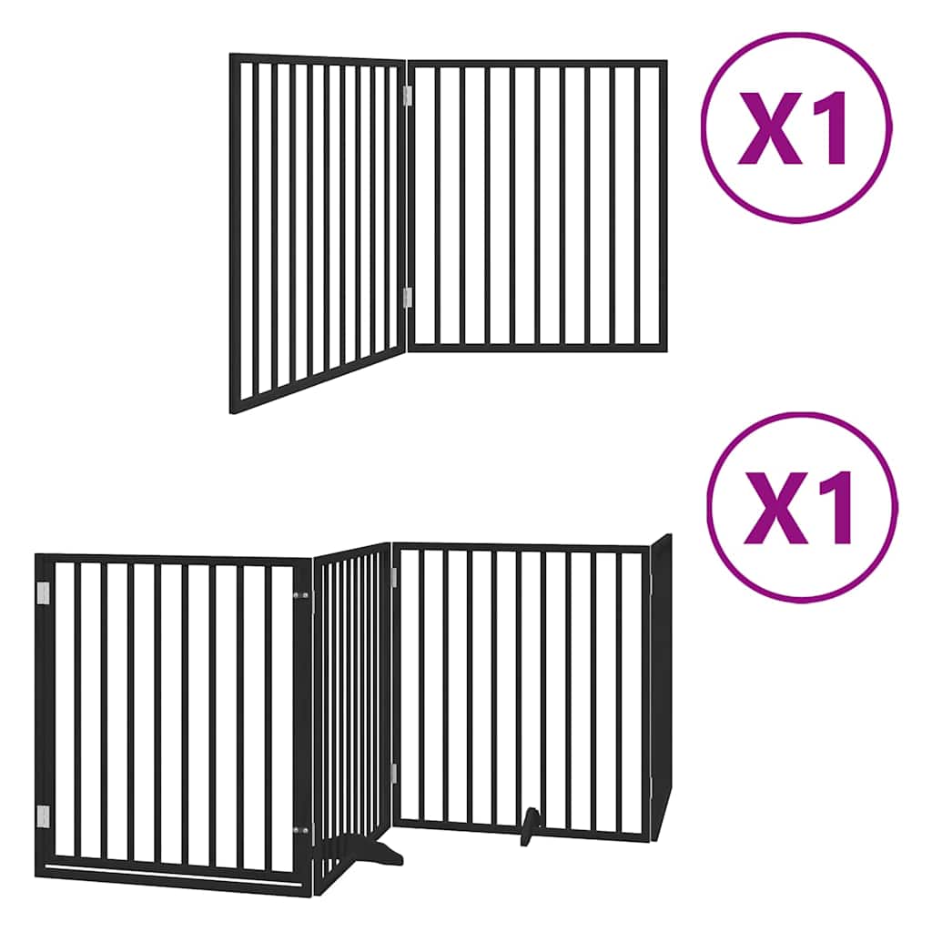 Kokkupandav koeravärav uksega, 6 paneeli, must 480 cm, pappel