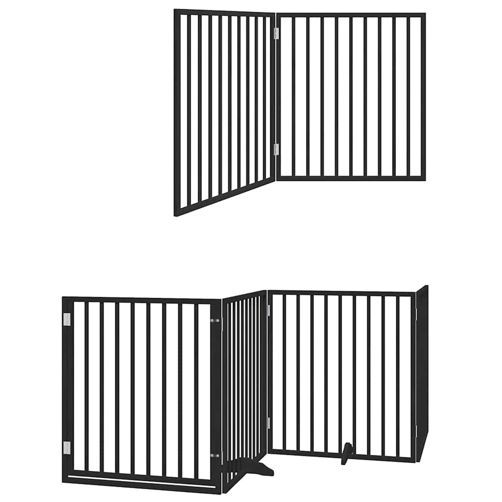 Kokkupandav koeravärav uksega, 6 paneeli, must 480 cm, pappel
