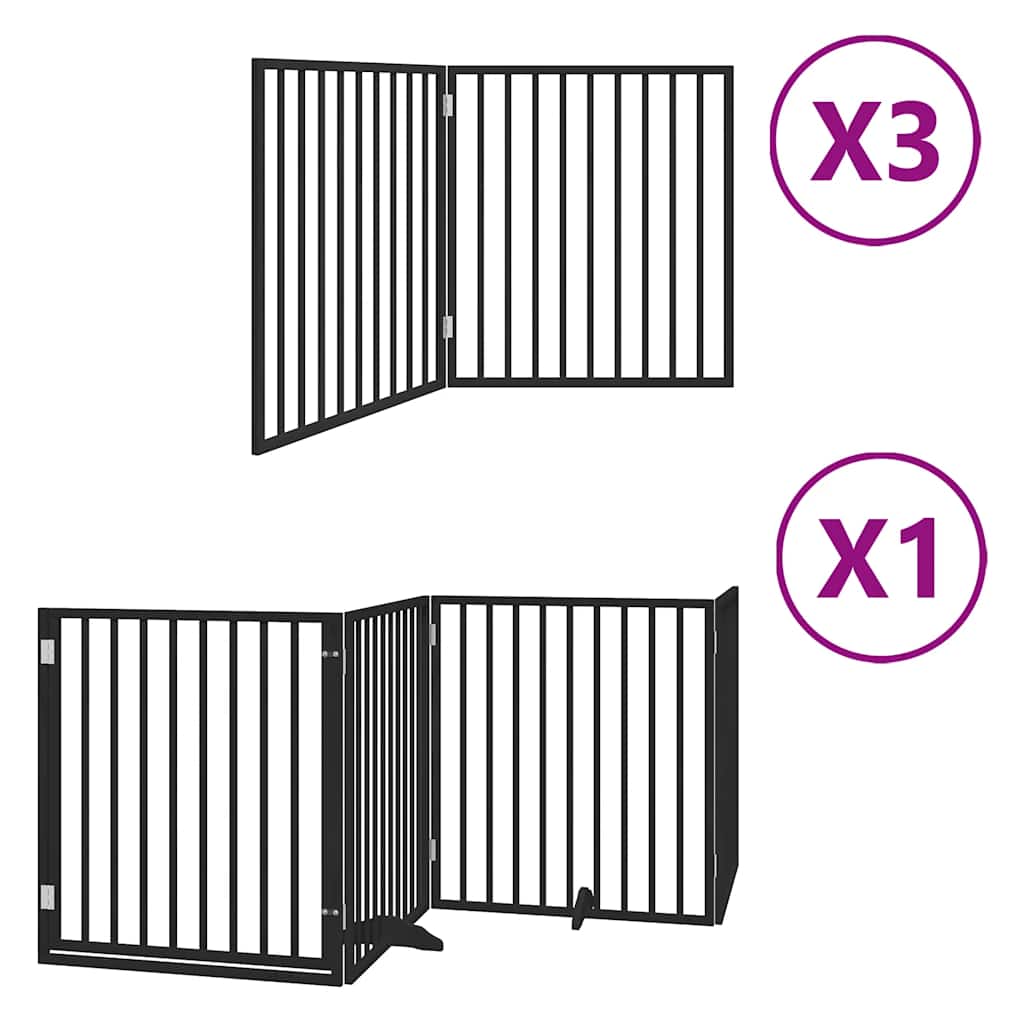 Kokkupandav koeravärav uksega, 10 paneeli, must 800 cm, pappel