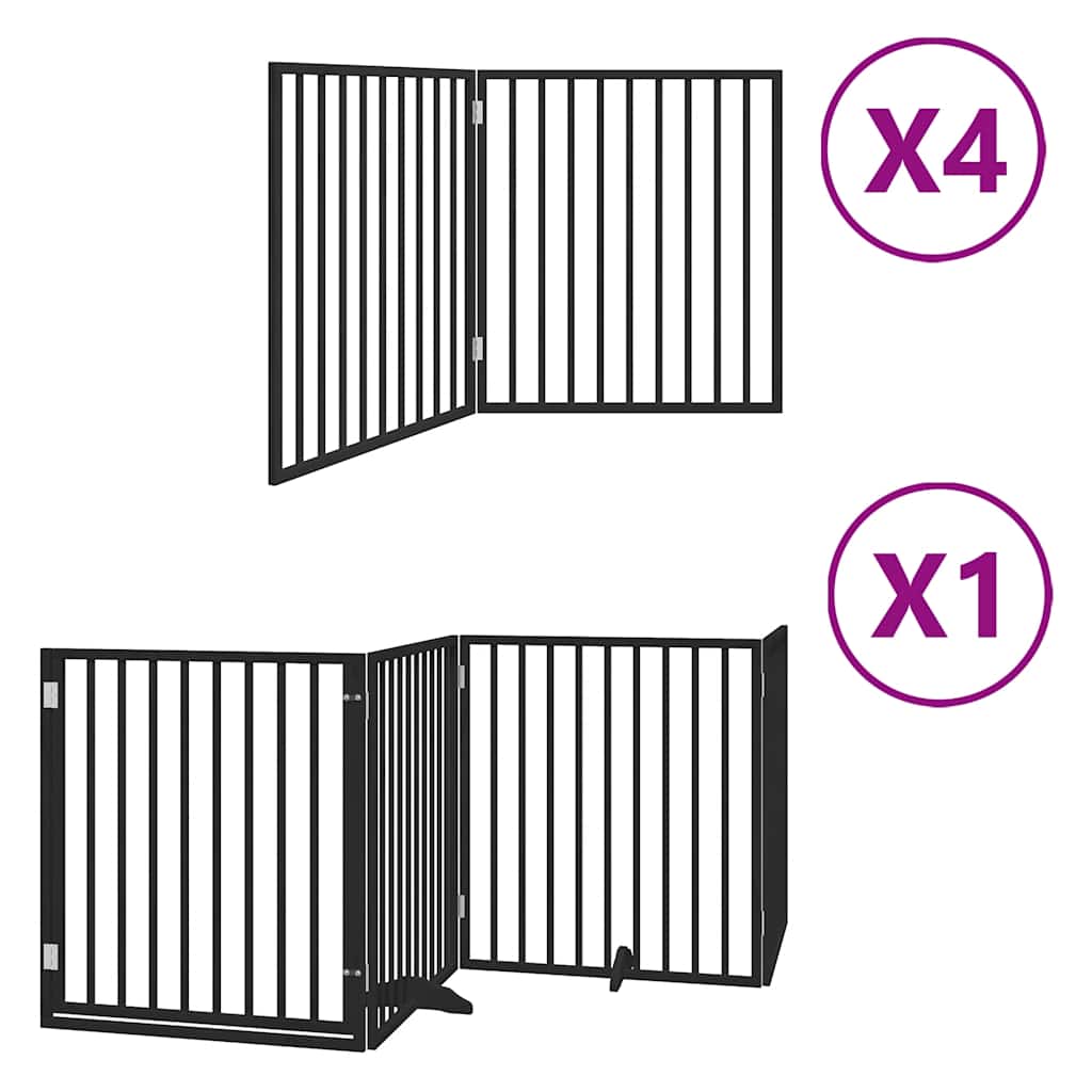 Kokkupandav koeravärav uksega, 12 paneeli, must 960 cm, pappel