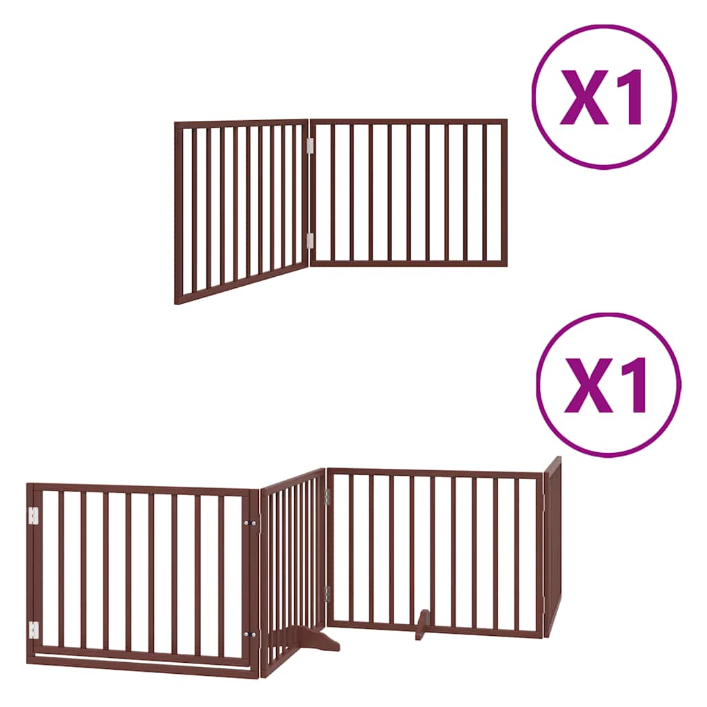Kokkupandav koeravärav uksega, 6 paneeli, pruun 480 cm, pappel