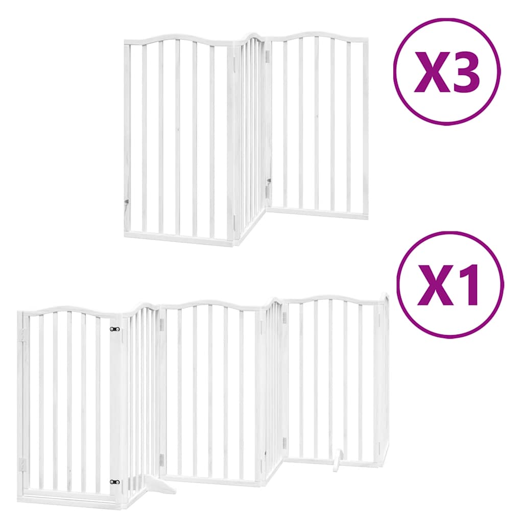 Kokkupandav koeravärav uksega, 15 paneeli, valge 750 cm, pappel