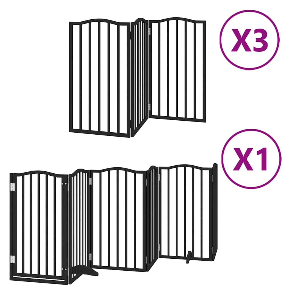 Kokkupandav koeravärav uksega, 15 paneeli, must 750 cm, pappel