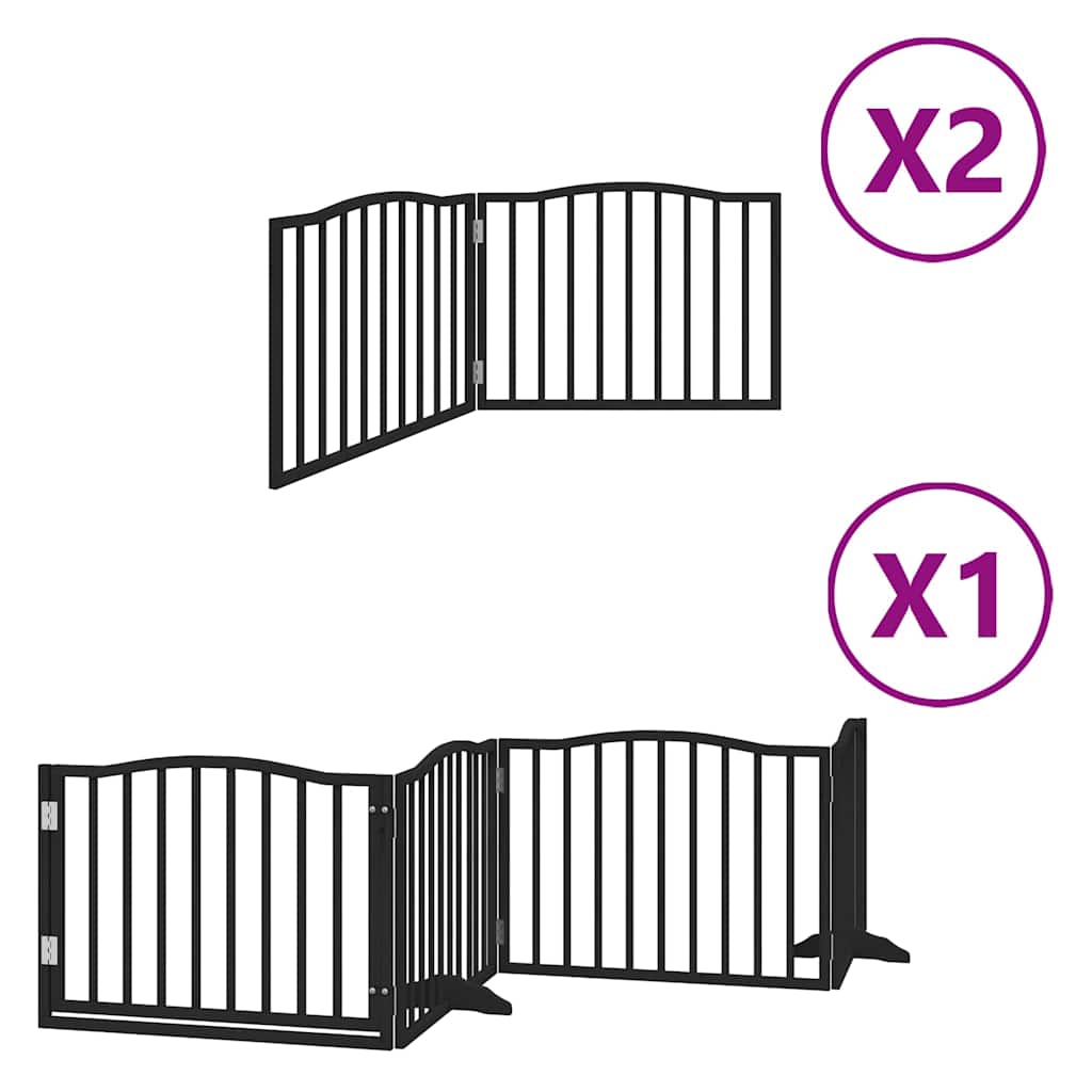 Kokkupandav koeravärav uksega, 8 paneeli, must 640 cm, pappel