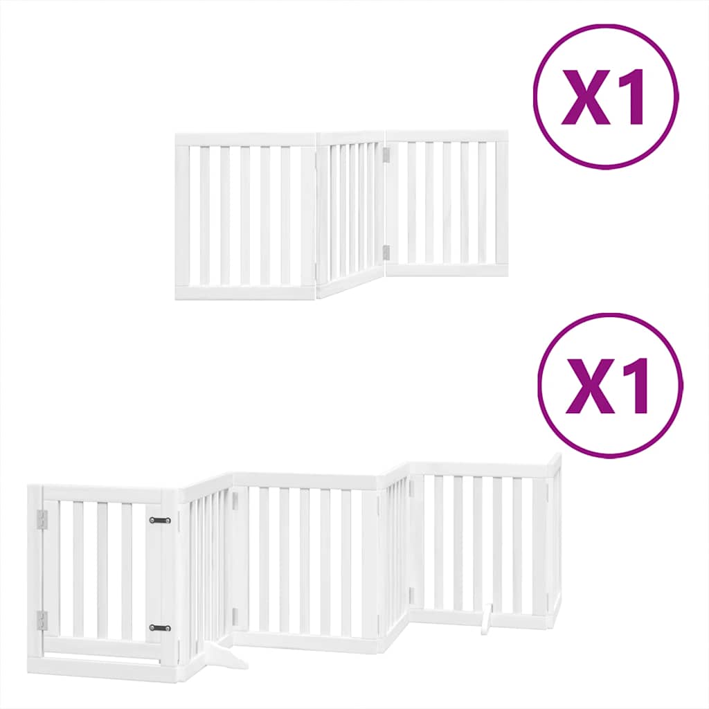 Kokkupandav koeravärav uksega, 9 paneeli, valge 450 cm, pappel