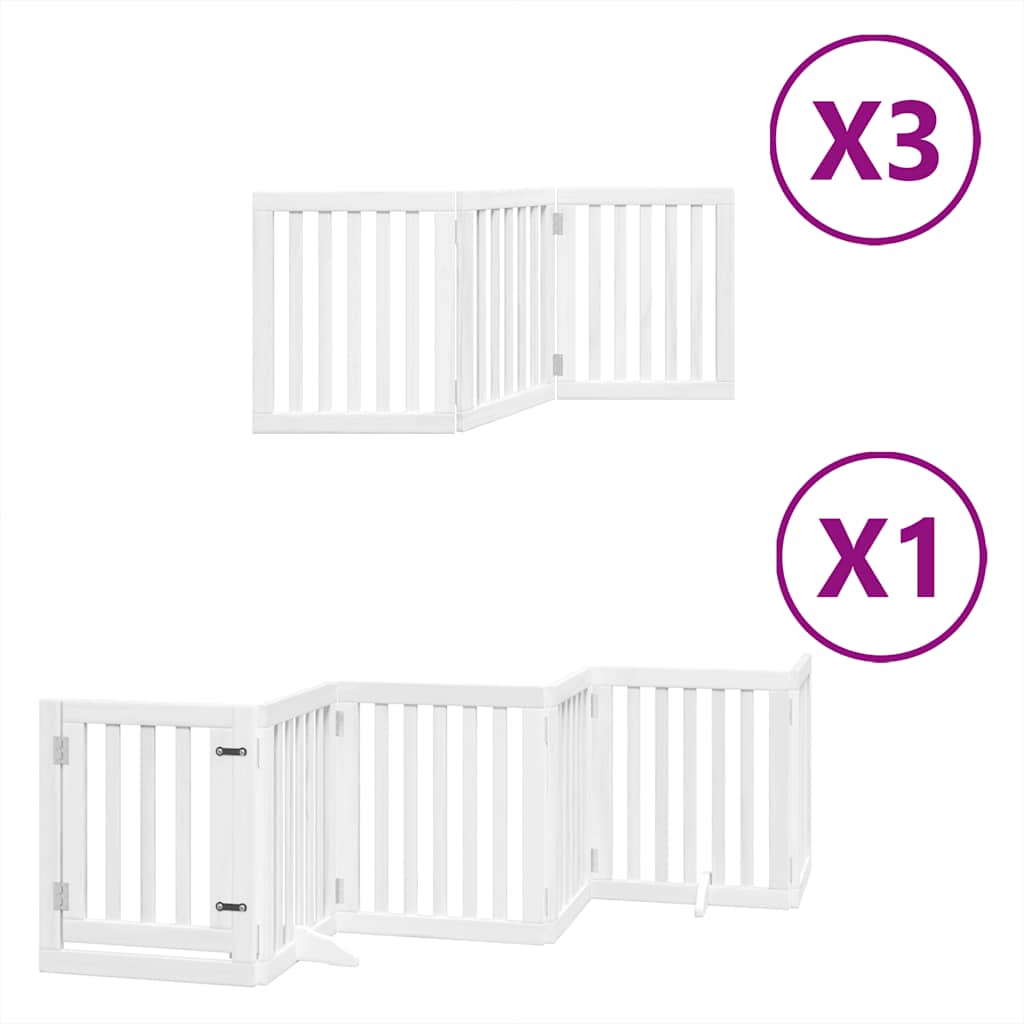 Kokkupandav koeravärav uksega, 15 paneeli, valge 750 cm, pappel